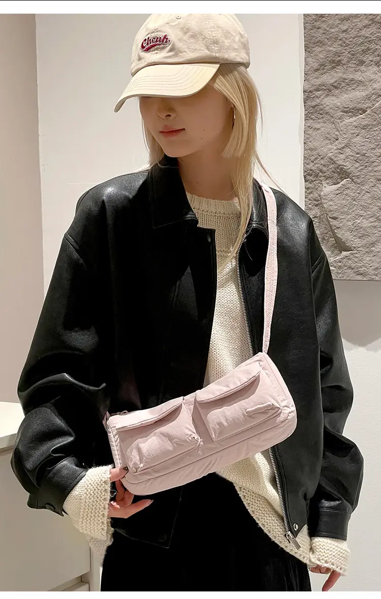 Light Pink Nylon Shoulder Bag for Women — feature 2