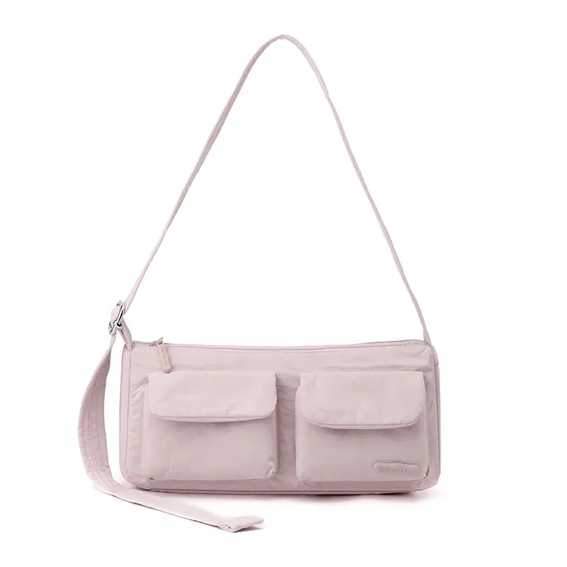 Light Pink Nylon Shoulder Bag for Women - Image 7