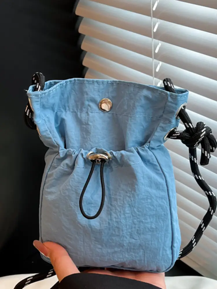 Blue Drawstring Mobile Phone Crossbody Bag for Women - Image 5
