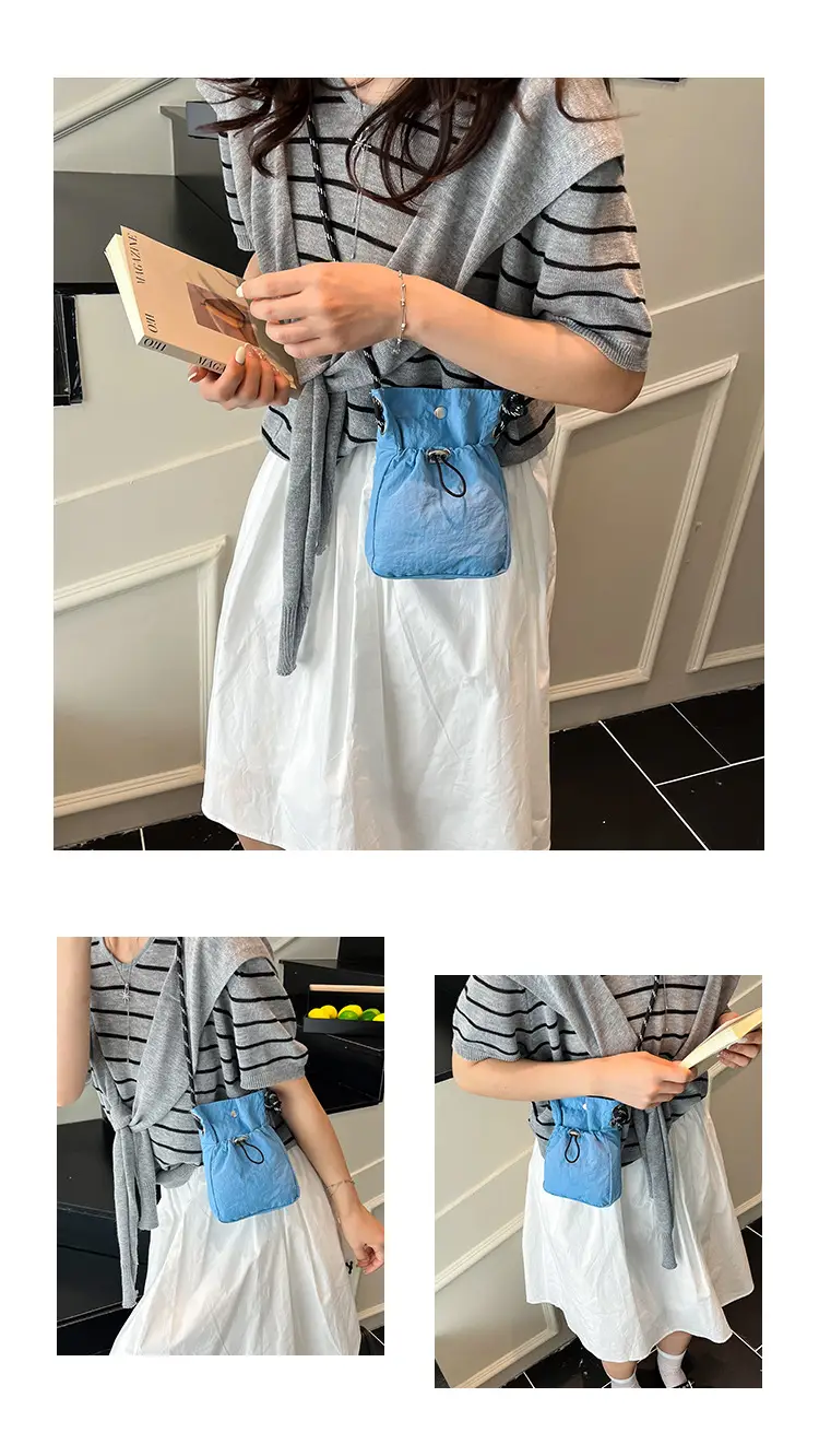 Blue Drawstring Mobile Phone Crossbody Bag for Women — feature 11