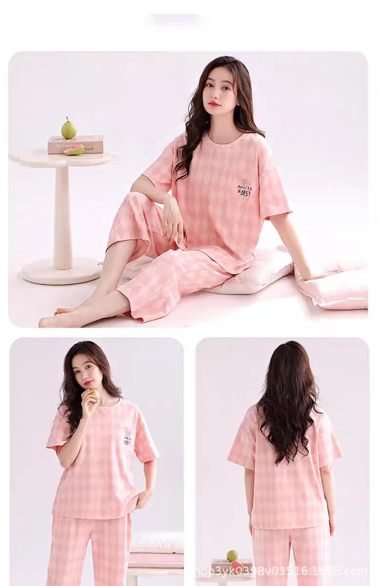 Summer 2026 New Style Women's Pajama Set with Round Neck, Three-Quarter Pants, Chest Pads, Sweet Short-Sleeve Loungewear That Can Be Worn Outside — feature 1