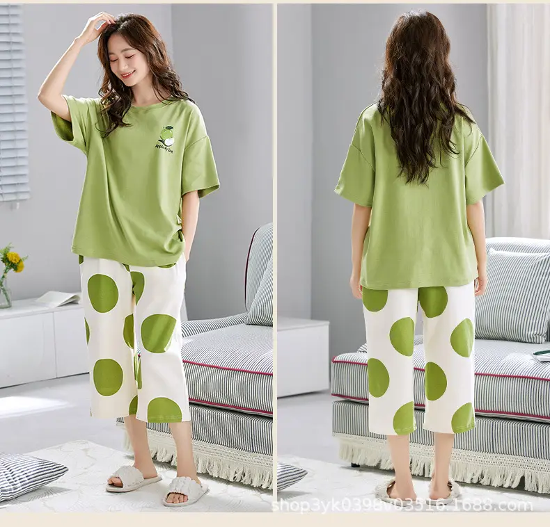 Summer 2026 New Style Women's Pajama Set with Round Neck, Three-Quarter Pants, Chest Pads, Sweet Short-Sleeve Loungewear That Can Be Worn Outside — feature 13