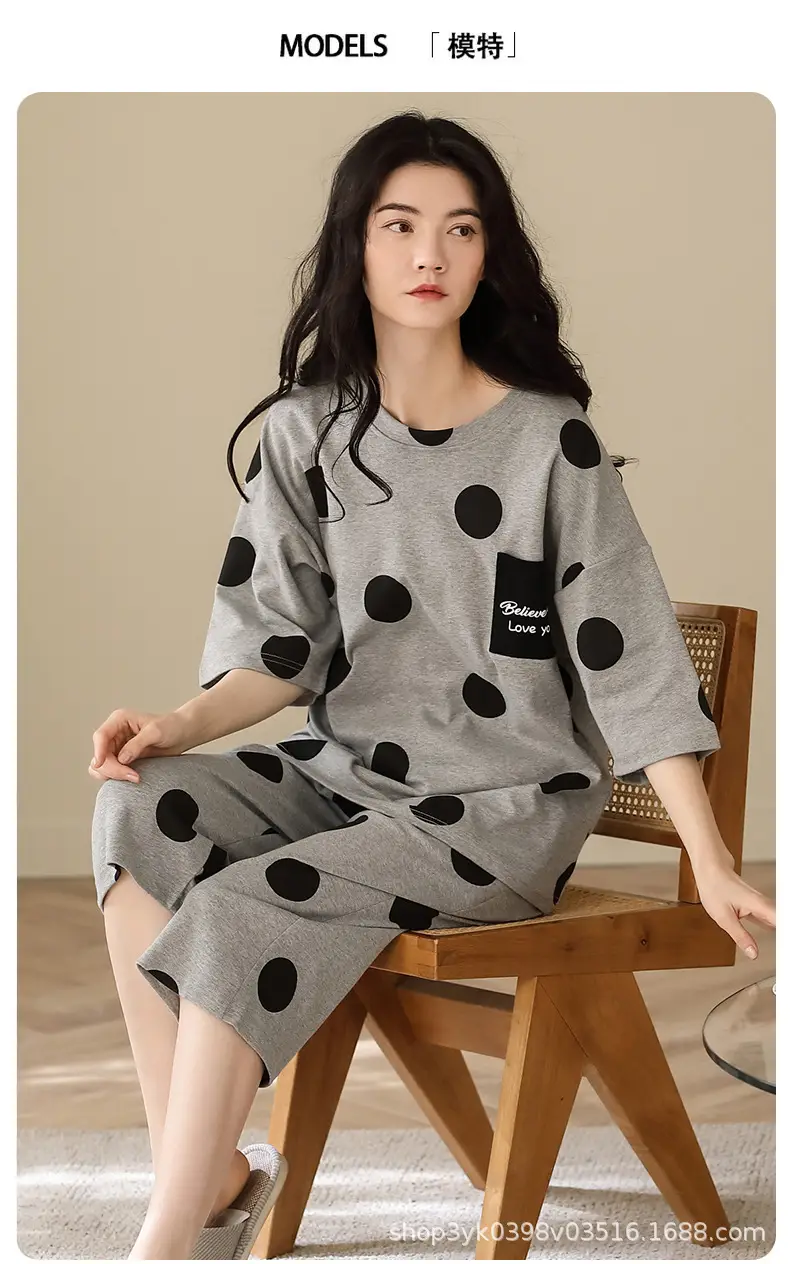 Summer 2026 New Style Women's Pajama Set with Round Neck, Three-Quarter Pants, Chest Pads, Sweet Short-Sleeve Loungewear That Can Be Worn Outside — feature 6