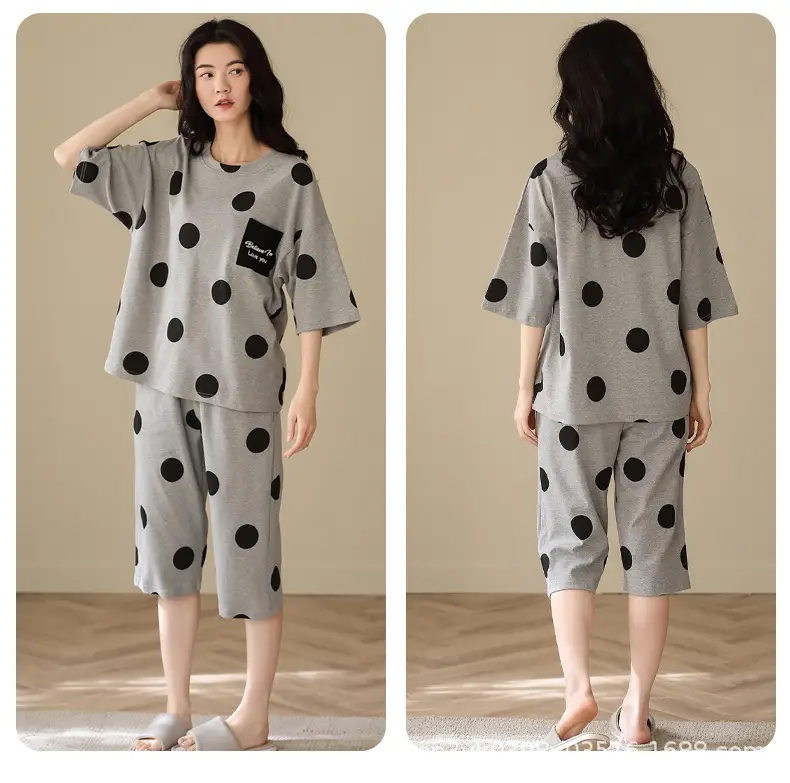 Summer 2026 New Style Women's Pajama Set with Round Neck, Three-Quarter Pants, Chest Pads, Sweet Short-Sleeve Loungewear That Can Be Worn Outside — feature 7