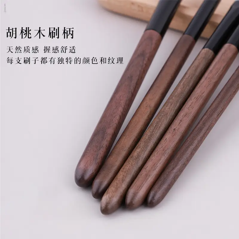 New Snow Fox Fur 5-Piece Eye Brush Set Walnut Handle - Image 5