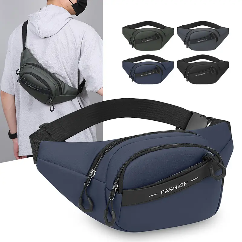 Men's Crossbody Bag Black Multi-Layer Business Waist Bag - Image 6