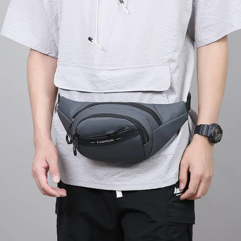 Men's Crossbody Bag Black Multi-Layer Business Waist Bag - Image 7