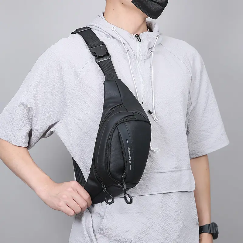 Men's Crossbody Bag Black Multi-Layer Business Waist Bag - Image 8