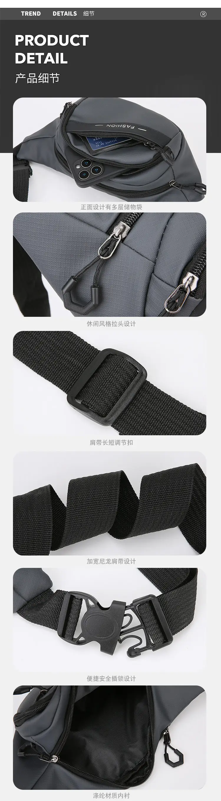 Men's Crossbody Bag Black Multi-Layer Business Waist Bag — feature 12