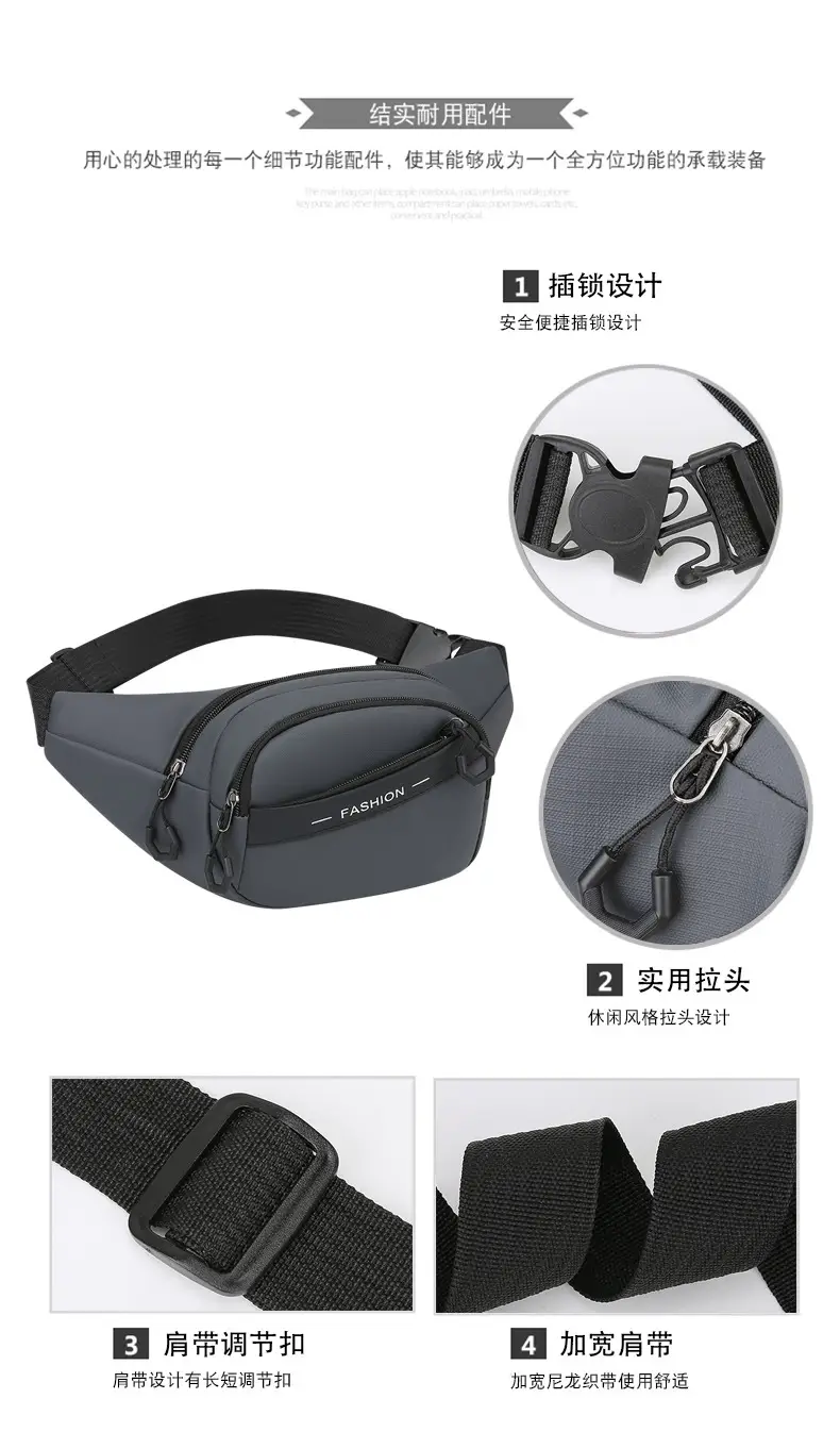 Men's Crossbody Bag Black Multi-Layer Business Waist Bag — feature 5