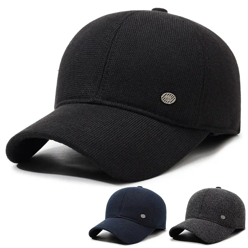 Men Winter Warm Fleece Cap Black Baseball - Image 4