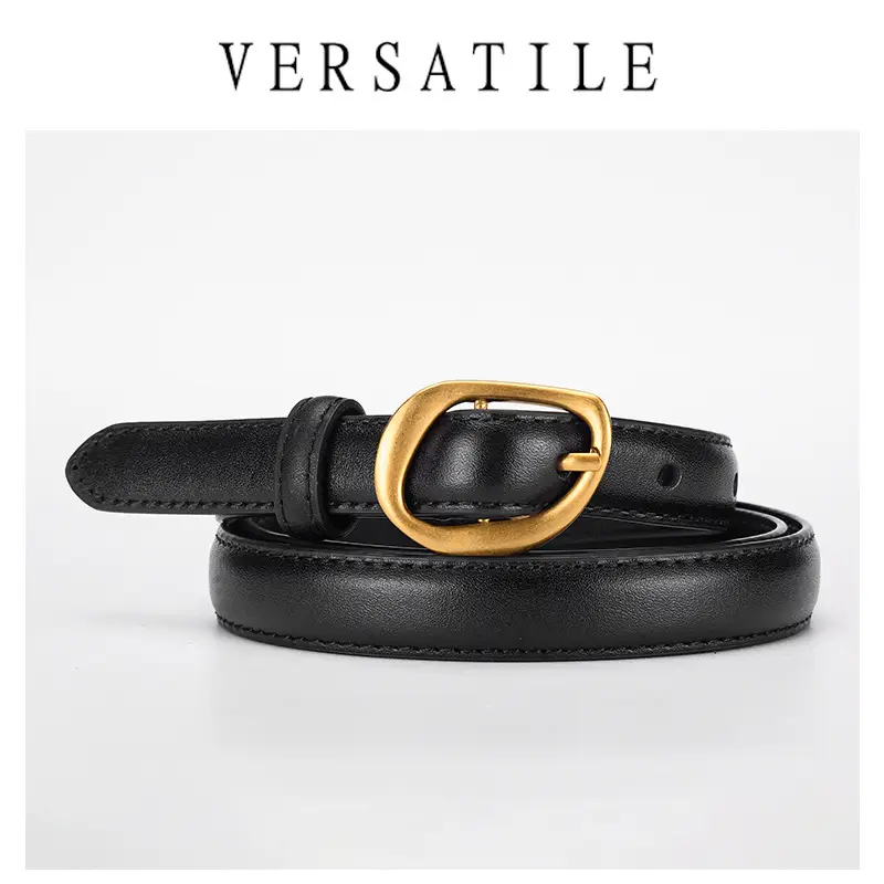 Women's Brown Leather Belt with Gold Buckle - Image 7