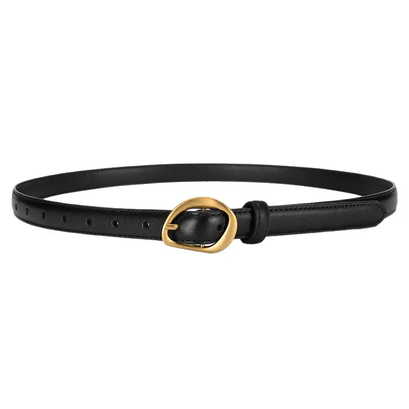 Women's Brown Leather Belt with Gold Buckle - Image 10