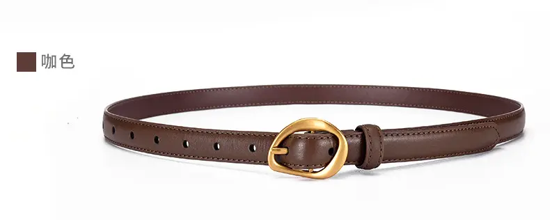 Women's Brown Leather Belt with Gold Buckle β feature 14