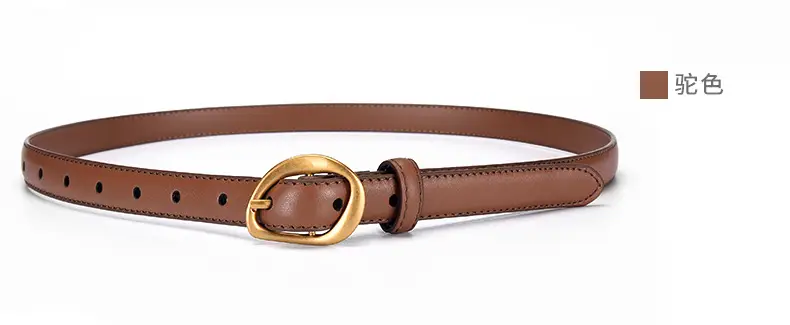 Women's Brown Leather Belt with Gold Buckle β feature 15