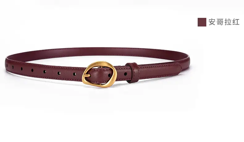 Women's Brown Leather Belt with Gold Buckle β feature 17