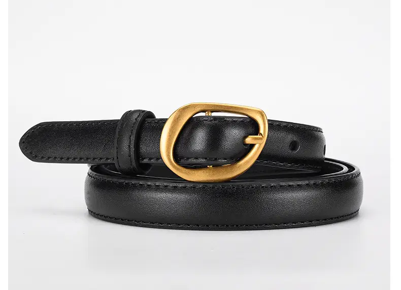 Women's Brown Leather Belt with Gold Buckle β feature 18