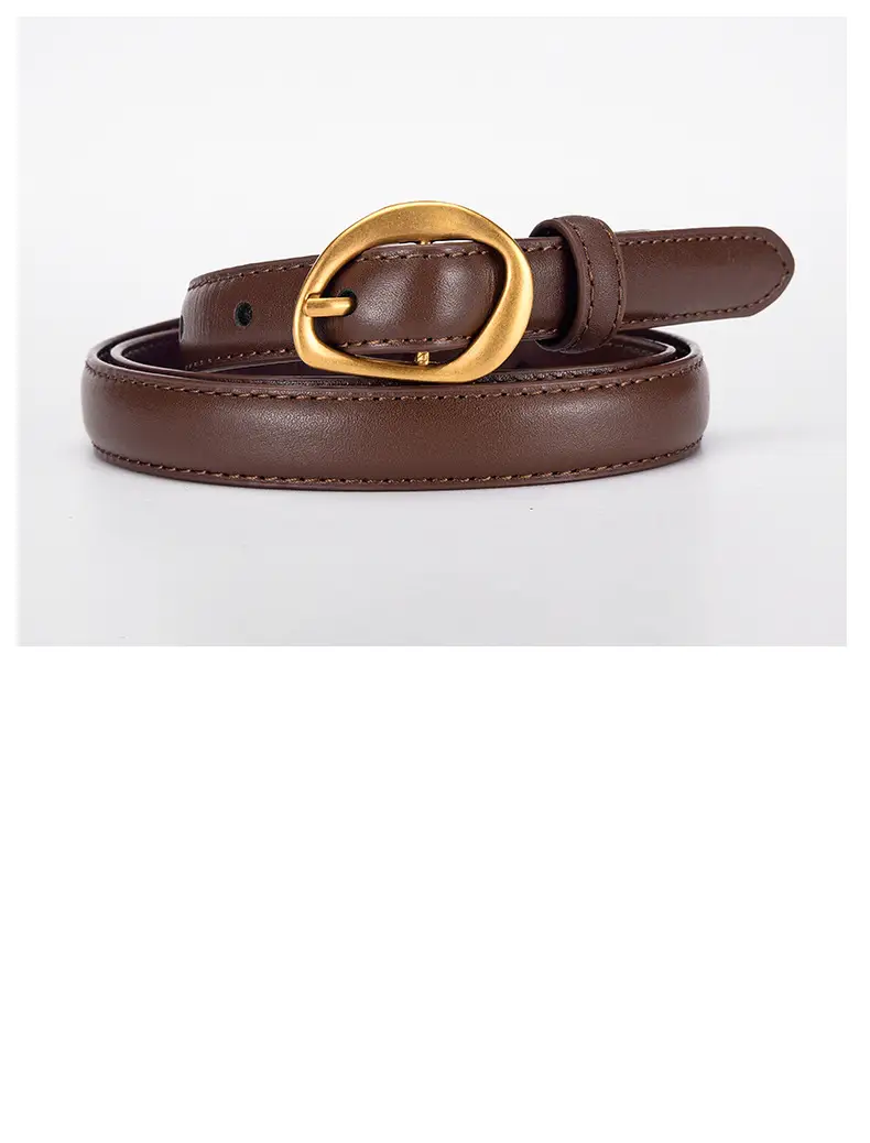 Women's Brown Leather Belt with Gold Buckle β feature 19