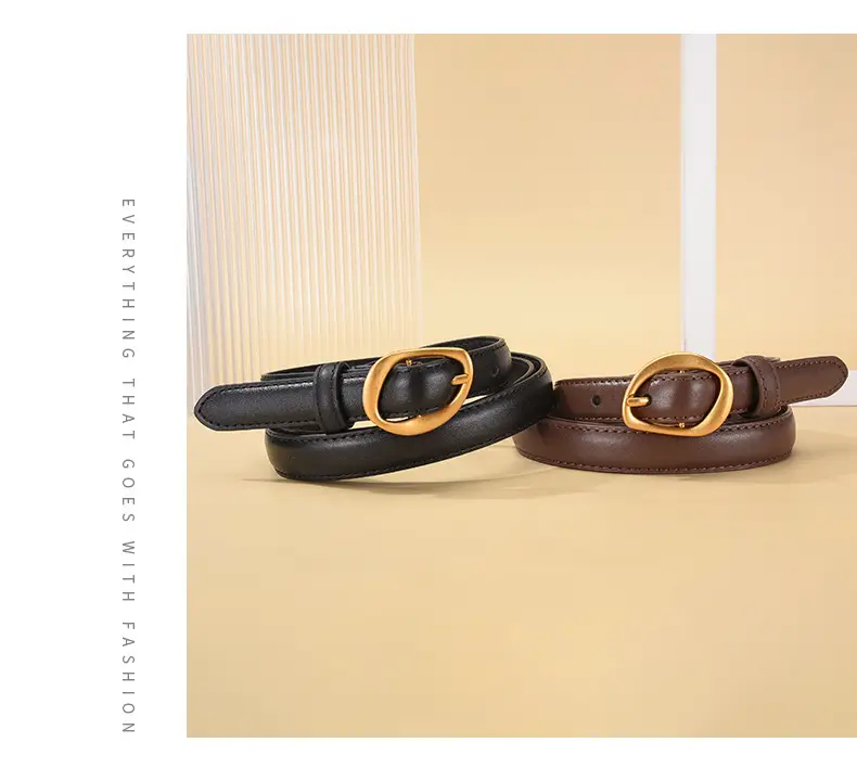 Women's Brown Leather Belt with Gold Buckle β feature 9
