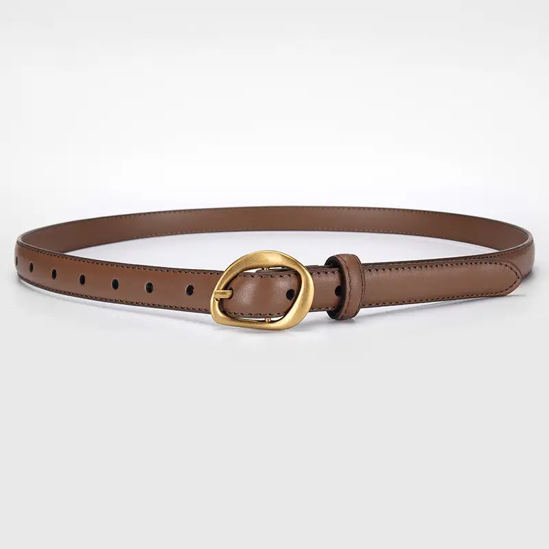 Women's Brown Leather Belt with Gold Buckle - Image 2