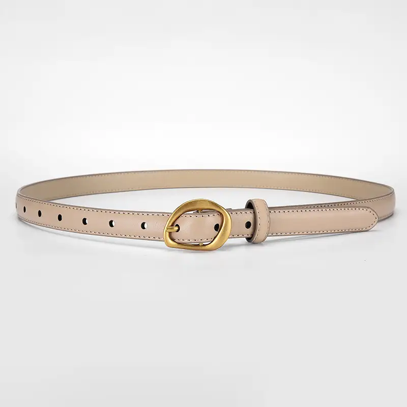 Women's Brown Leather Belt with Gold Buckle - Image 3