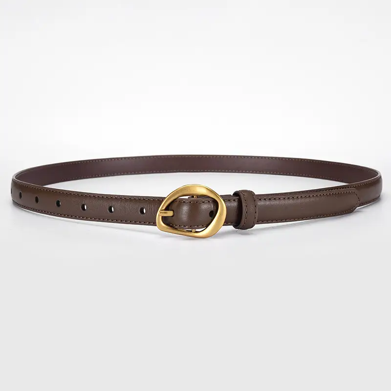 Women's Brown Leather Belt with Gold Buckle - Image 4