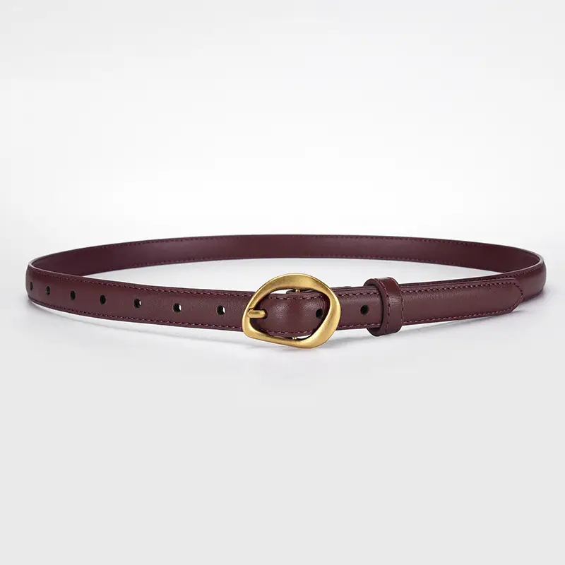 Women's Brown Leather Belt with Gold Buckle - Image 5
