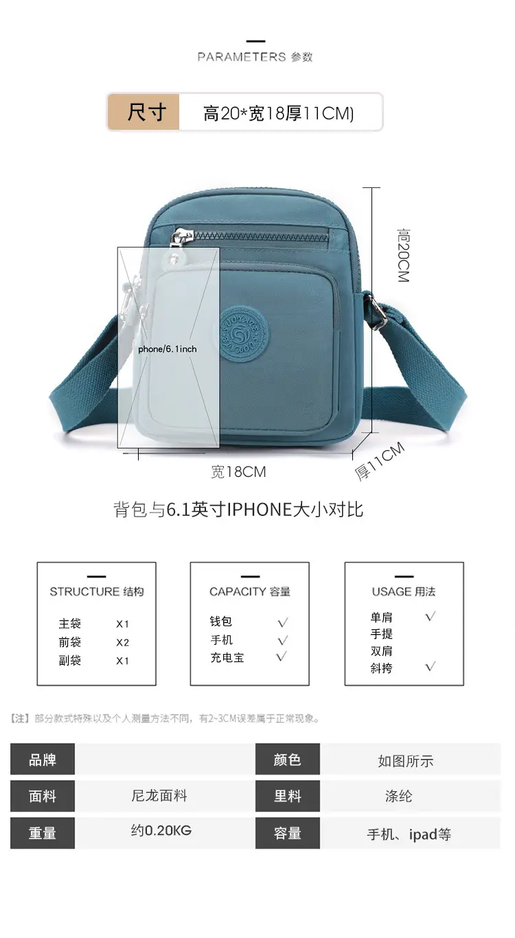 Women's Blue Canvas Crossbody Bag Mini Oxford Cloth Single Shoulder — feature 13