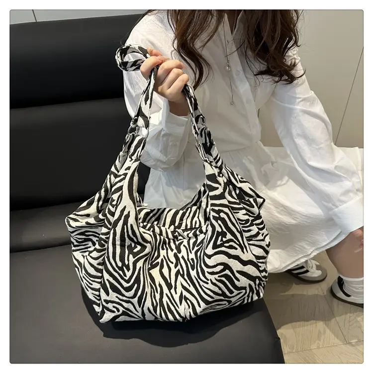 Yellow Plaid Canvas Women's Large Tote Bag — feature 17