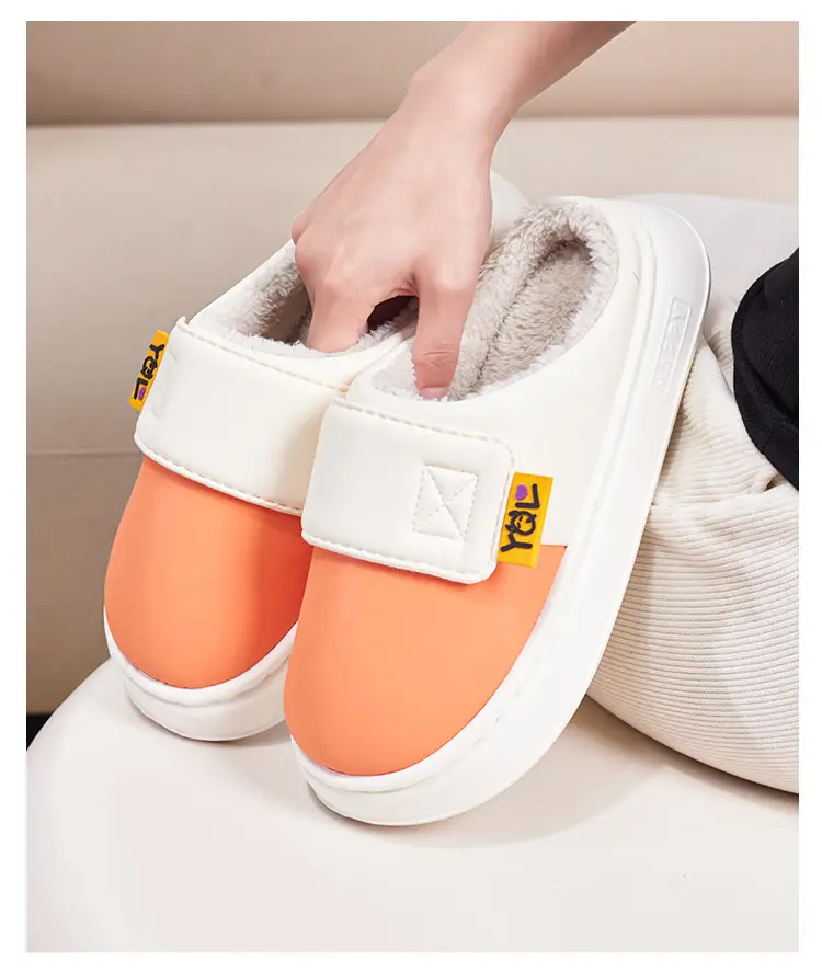 Pu Waterproof Cotton Slippers for Women, Autumn and Winter Fleece-Lined to Heattech, Home Use, Non-Slip, Thickeneded Couple Slippers for Winter — feature 12