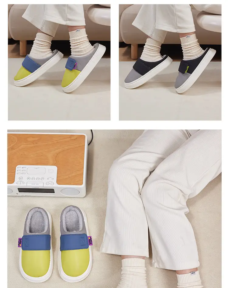 Pu Waterproof Cotton Slippers for Women, Autumn and Winter Fleece-Lined to Heattech, Home Use, Non-Slip, Thickeneded Couple Slippers for Winter — feature 15