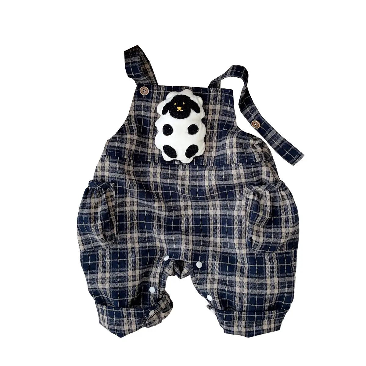 Baby Overalls Set Retro British Style Plaid Jumpsuit T-Shirt - Image 7