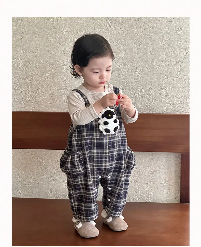 Baby Overalls Set Retro British Style Plaid Jumpsuit T-Shirt — feature 11