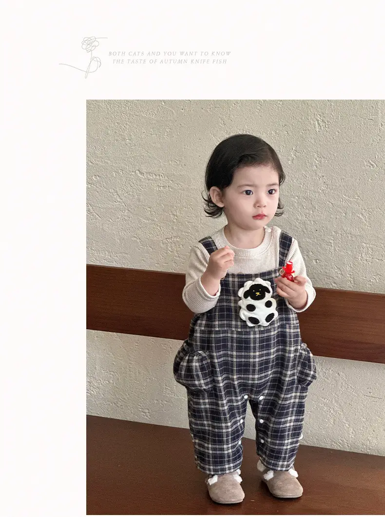 Baby Overalls Set Retro British Style Plaid Jumpsuit T-Shirt — feature 12