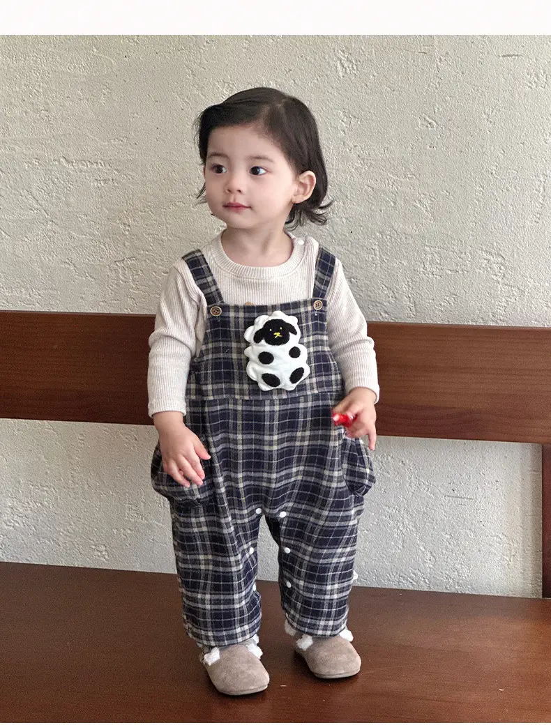 Baby Overalls Set Retro British Style Plaid Jumpsuit T-Shirt — feature 13