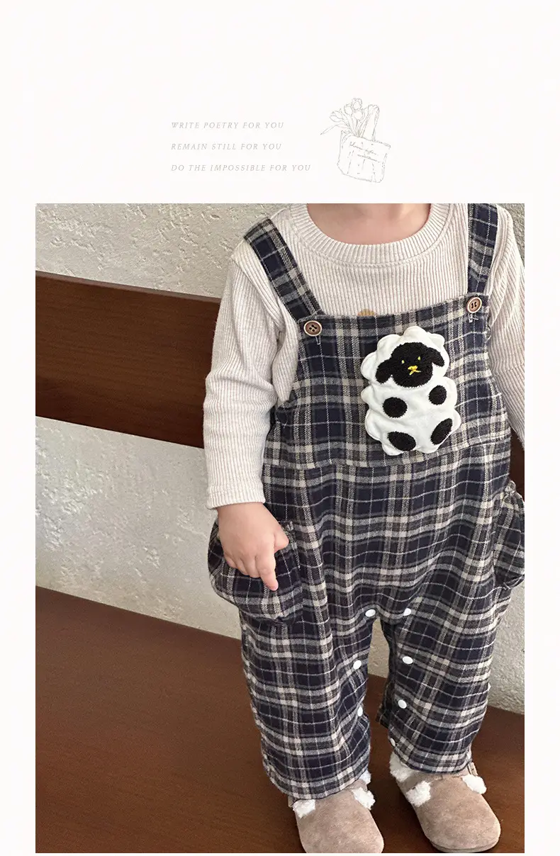 Baby Overalls Set Retro British Style Plaid Jumpsuit T-Shirt — feature 14