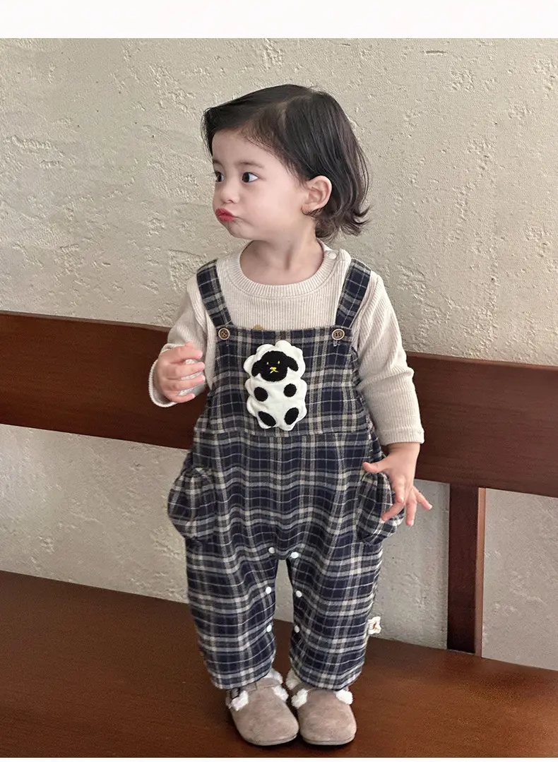 Baby Overalls Set Retro British Style Plaid Jumpsuit T-Shirt — feature 15