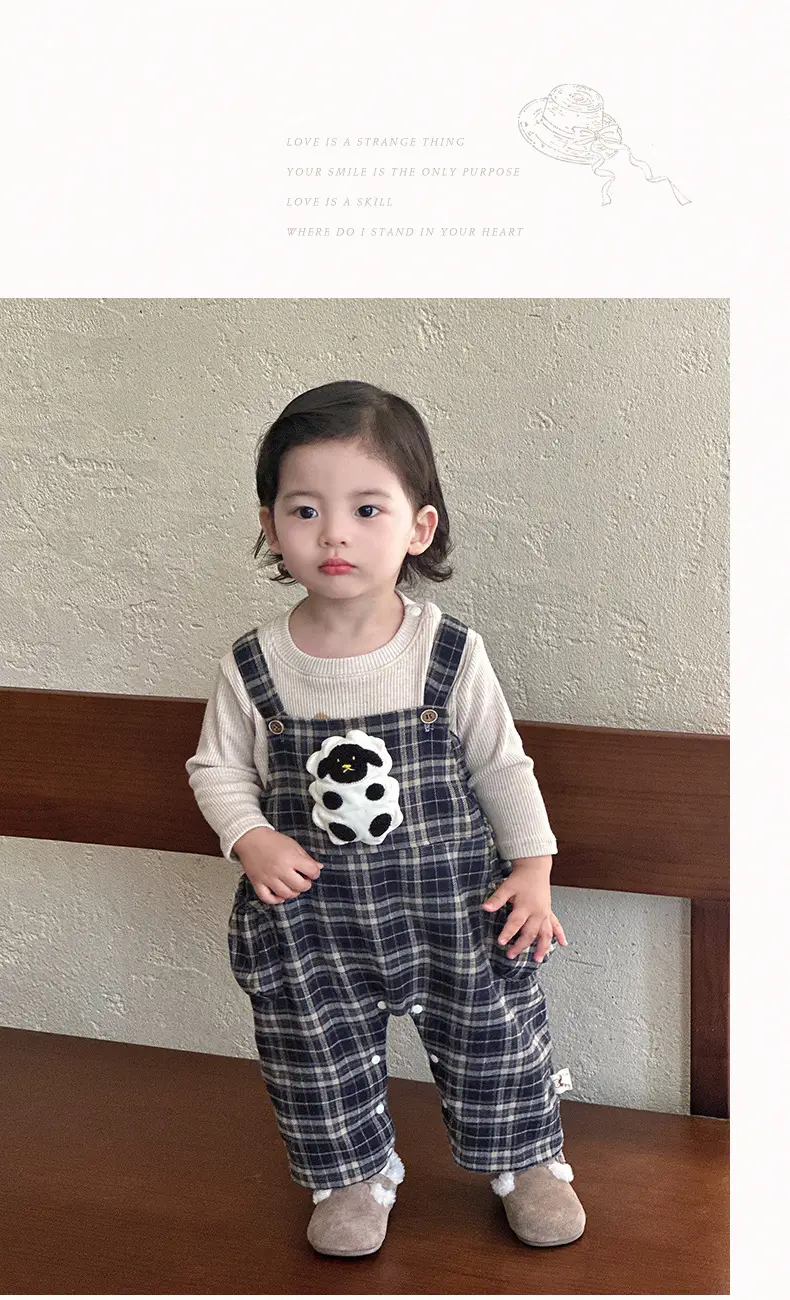 Baby Overalls Set Retro British Style Plaid Jumpsuit T-Shirt — feature 16