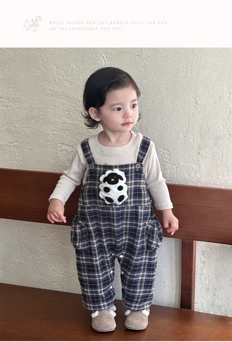 Baby Overalls Set Retro British Style Plaid Jumpsuit T-Shirt — feature 17