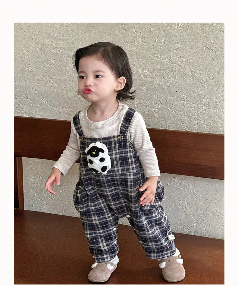 Baby Overalls Set Retro British Style Plaid Jumpsuit T-Shirt — feature 18