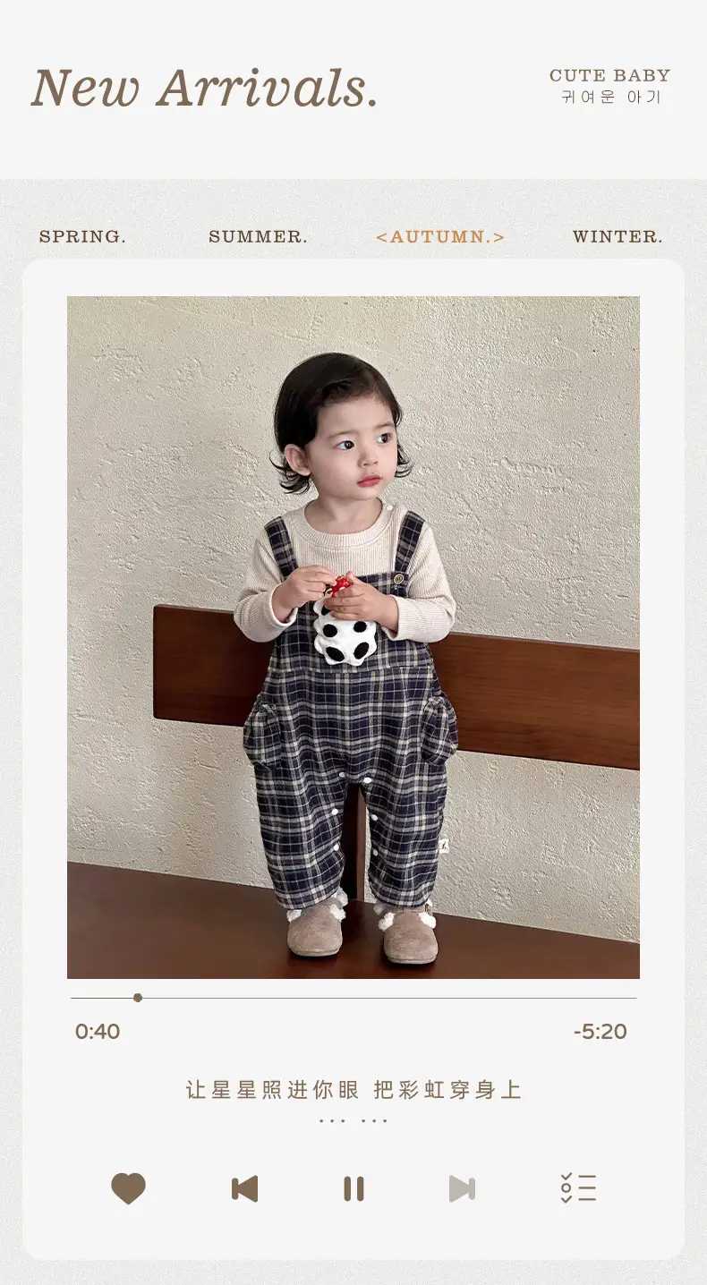 Baby Overalls Set Retro British Style Plaid Jumpsuit T-Shirt — feature 2