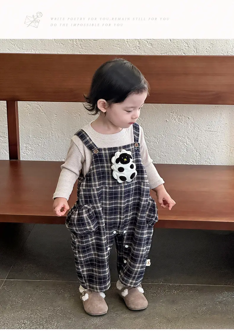 Baby Overalls Set Retro British Style Plaid Jumpsuit T-Shirt — feature 8