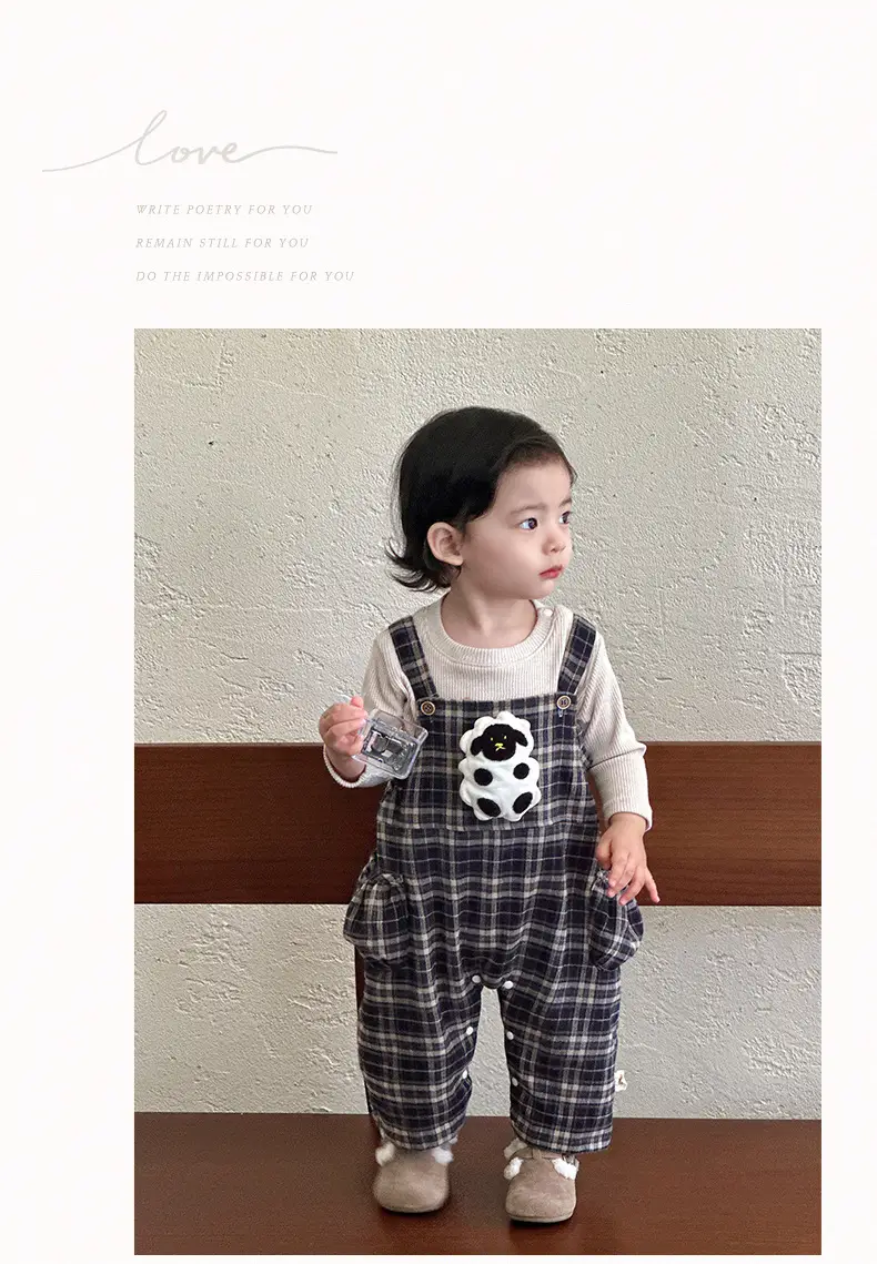 Baby Overalls Set Retro British Style Plaid Jumpsuit T-Shirt — feature 9