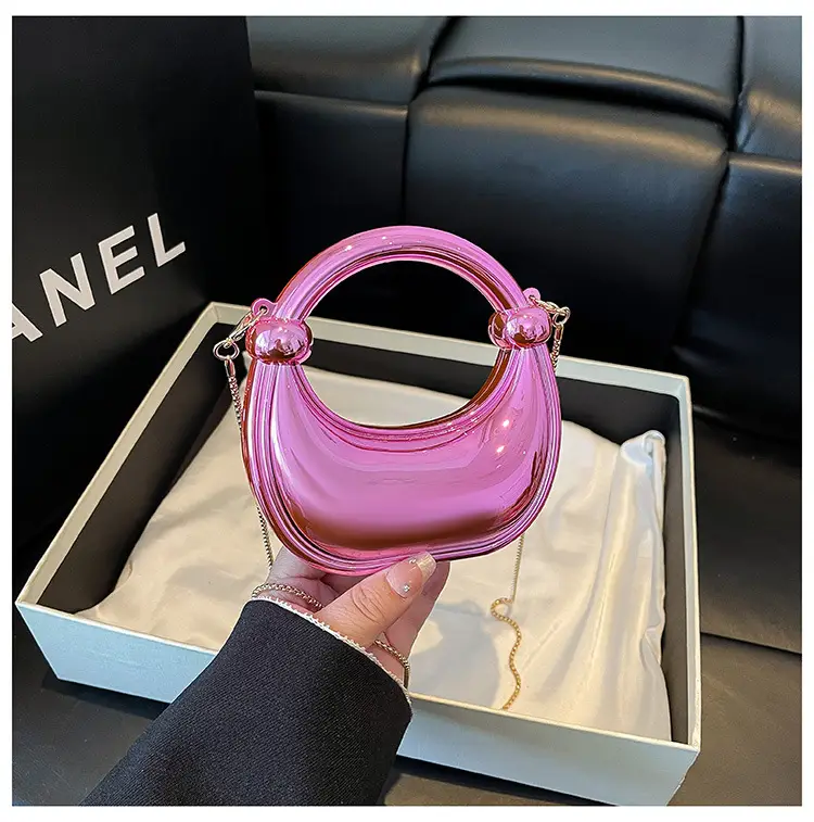 Golden Acrylic Mini Chain Shoulder Bag for Women - Image 3