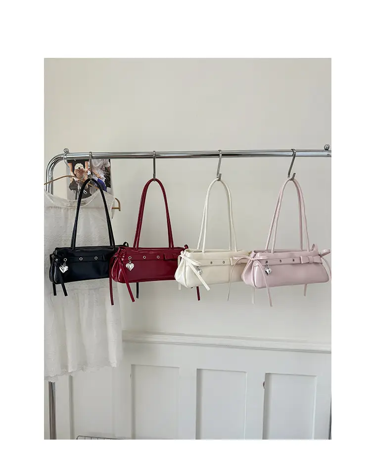 Women's Red Leather Shoulder Bag with Zipper Compartment — feature 12