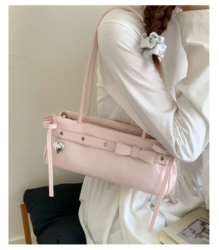 Women's Red Leather Shoulder Bag with Zipper Compartment — feature 14