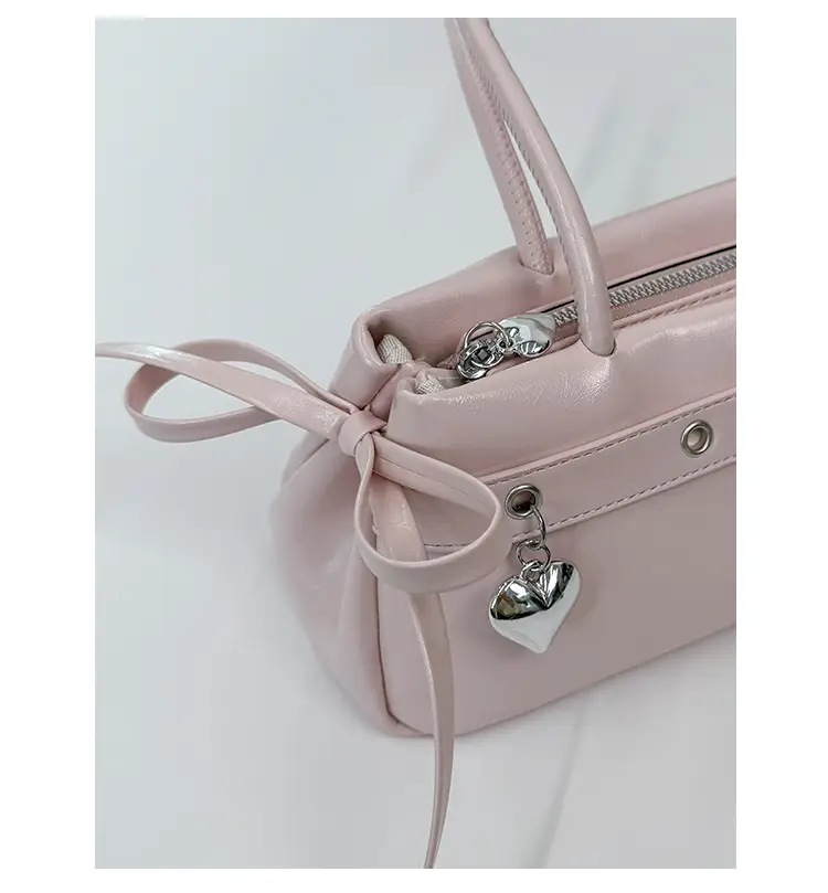 Women's Red Leather Shoulder Bag with Zipper Compartment — feature 7