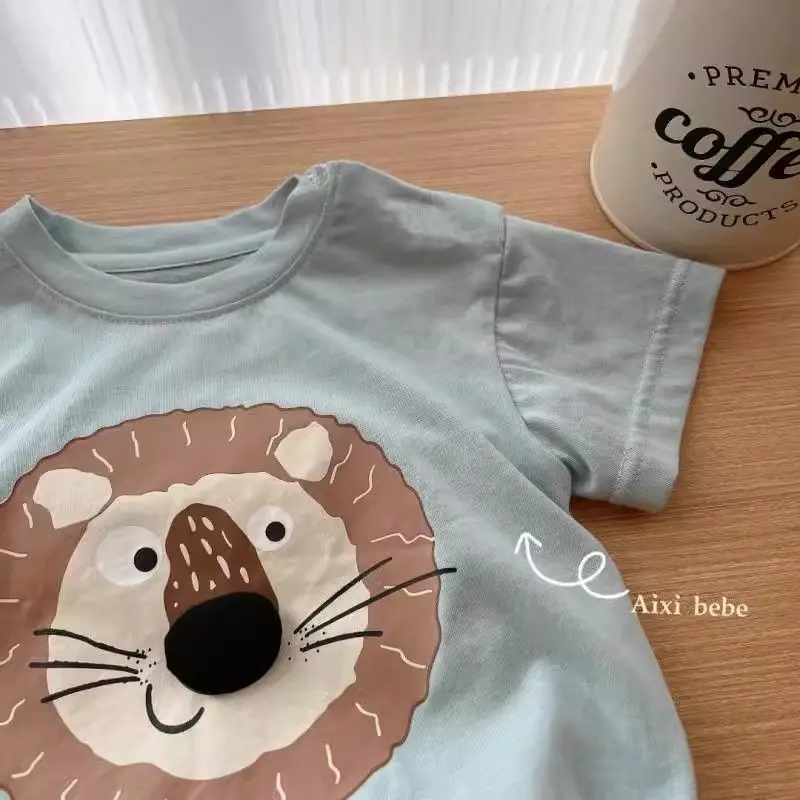 Boys Summer Lion Print T-Shirt Set Small Medium
