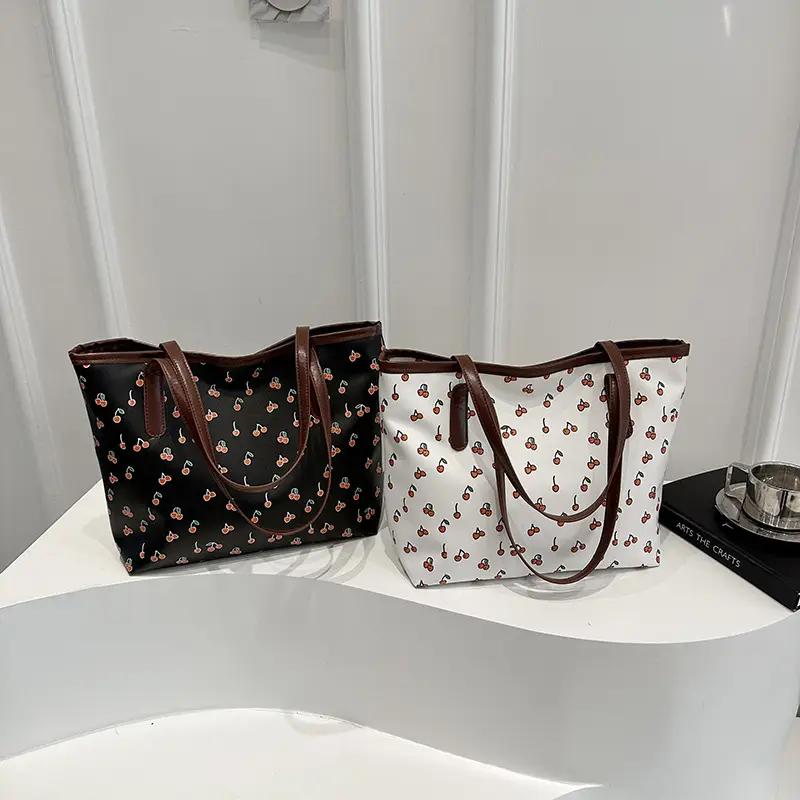 Women Printed Tote Bag Large Capacity Brown White - Image 6