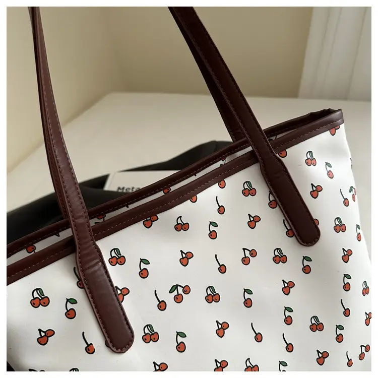 Women Printed Tote Bag Large Capacity Brown White — feature 10